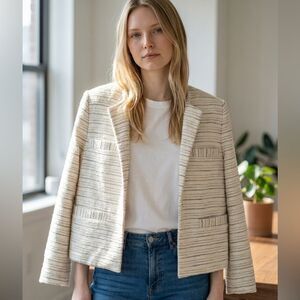Women's Cream Striped Jacket suit jacket padded shoulders
